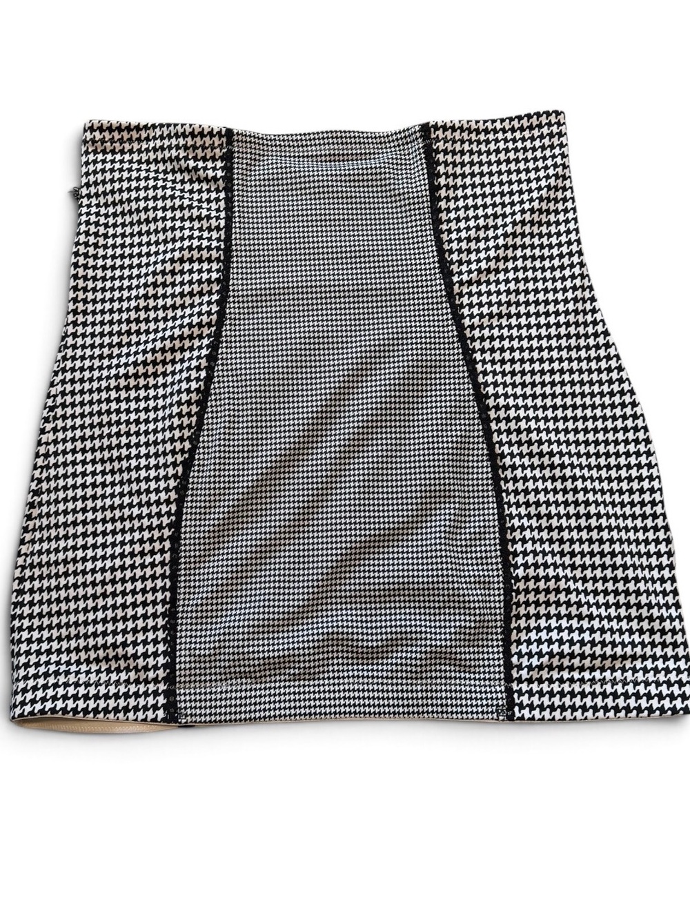 Black & White Houndstooth Mini Skirt - Tailored Panel Design